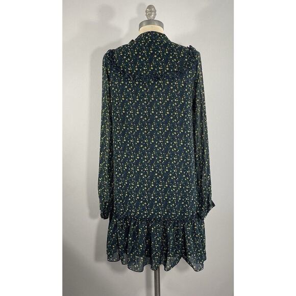 Sonic Youth Dress Long Sleeve Floral Print Mini Dress Tiered Ruffle V-Neck Small - Picture 6 of 12